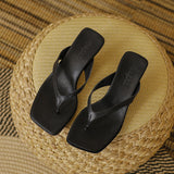 Square-Toe Kitten Heel Sandals