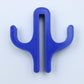 Blue resin double hook with an arm on each side, seen from the front on a light background