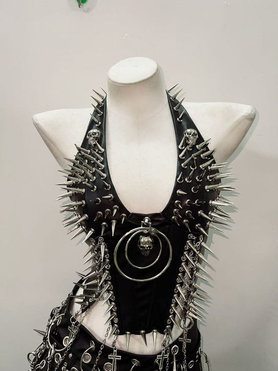 Punk vest with suspenders