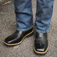 Mens black western boots square toe with embroidered vamp and pale contrast welt