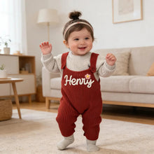 Ribbed Knit Baby Dungarees with Name Panel