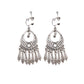 Handmade bohemian clip-on earrings with tassel and bead drop detail, zinc alloy frame, studio shot on white background