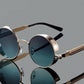 Round metal frame sunglasses shown in one of eighteen frame and lens color options