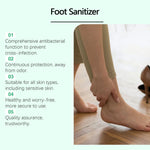 Ximonth tea tree oil foot spray shown with a bare foot on a wooden floor
