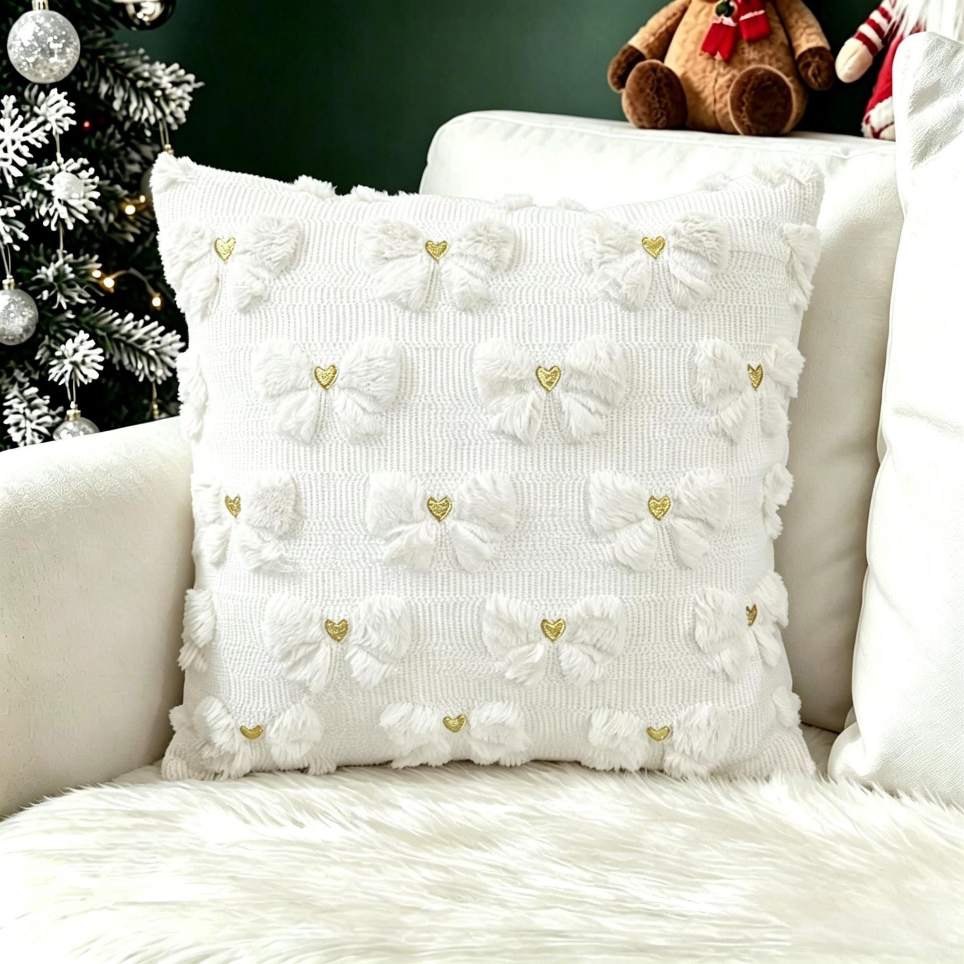 Plush carved cushion cover with red stars raised on a navy plush ground, view 22