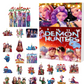 Demon Hunters advent calendar cover in red and purple with a sheet of 24 festive character ornaments