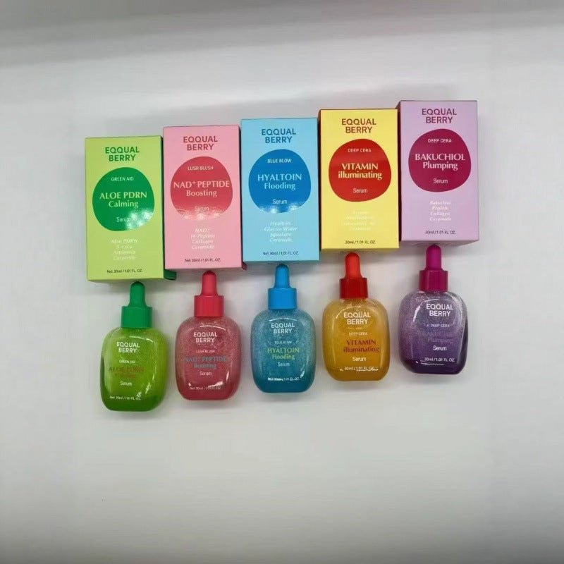 Skincare essence glass bottle shown from the front