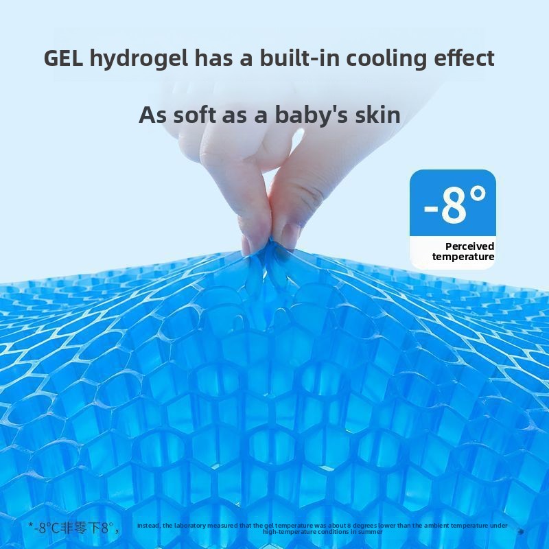 Person sitting on the gel cushion with arrows showing air moving underneath