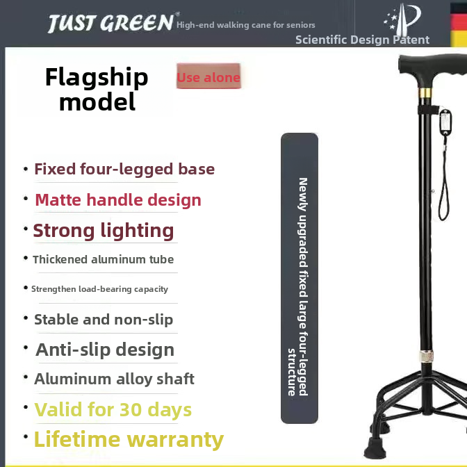Aluminum walking cane handle strap and telescopic lock mechanism detail