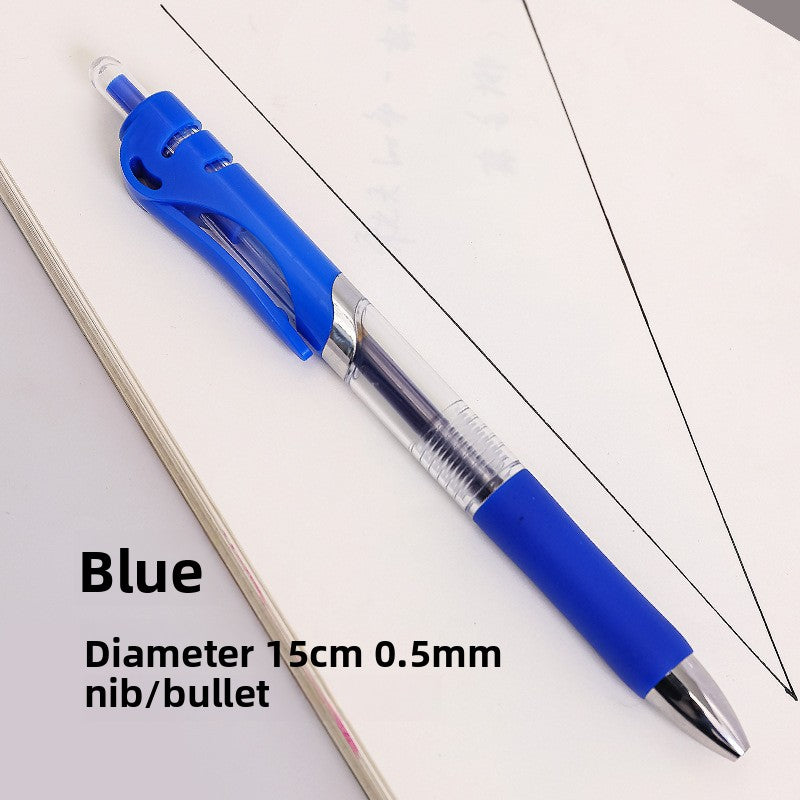 Blue K35 retractable gel pen with a clear barrel and blue grip labelled 0.5 mm bullet tip