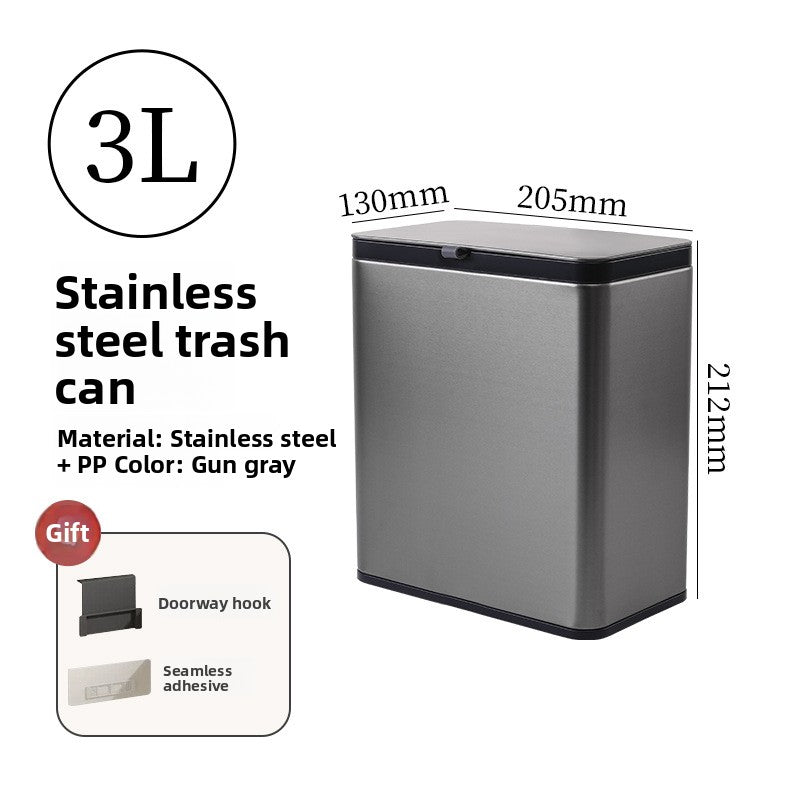 3 L trash can in Gunmetal Gray with 130 by 205 by 212 mm dimensions and a doorway hook