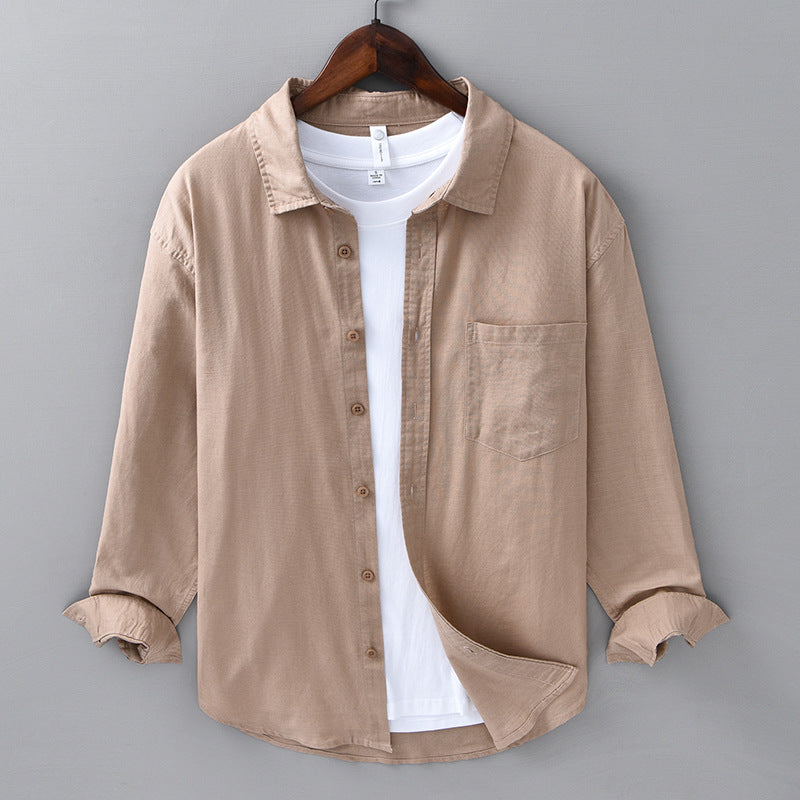Sleeve and side seam of the breathable cotton and linen blend shirt