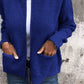 Blue zip-front knit cardigan with two patch pockets, size XXXL