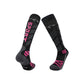 Knee high cushioned ski socks shown as a front and back pair on a white background