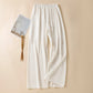 Black high waist wide leg linen trousers full length straight cut laid flat