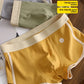 Close view of the ribbed cotton texture of a pair of men's boxer briefs
