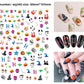 Halloween nail art with cartoon skeleton and monster face designs
