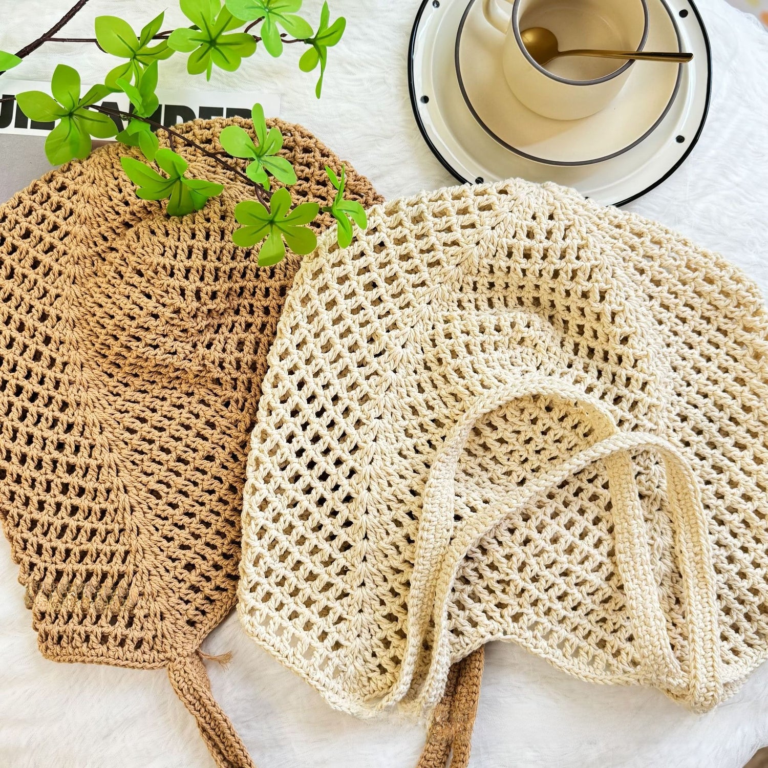 Cotton Thread Handmade Crochet Tote Bag, Everyday Bag for Busy Day, Simple Errand, daily routine with Practical Value, Cle...