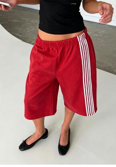 Red wide-leg cropped pants with white side stripes, Red option, size S