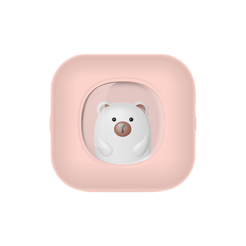 Pink thermal printer with a small bear seen through a round window, front view, X7 pink option