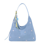 Angled hero shot of the Korean style bucket shoulder bag with star accent