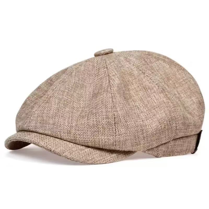 Woven cotton blend newsboy cap displayed across black, grey, khaki and brown colours