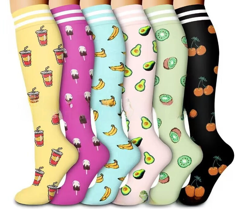 Multipack of knee high compression socks in mixed colours and prints