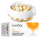 Pale vitamin C essence capsules in a jar next to the vitamin C box