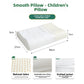 Diagram of the kids smooth latex pillow at 27 by 44 cm with natural latex and cover callouts