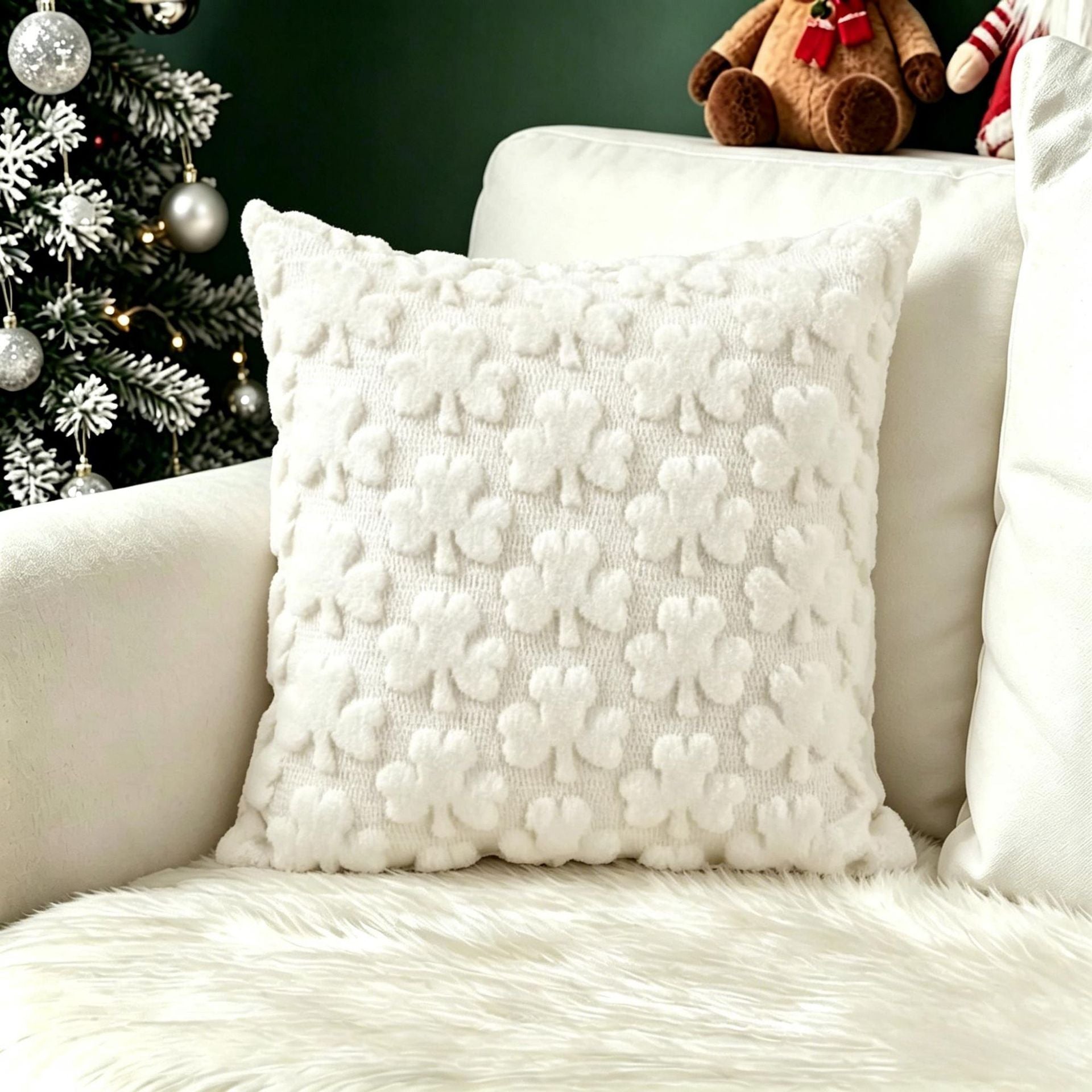 Plush carved cushion cover with a star motif carved into the short plush pile, view 17