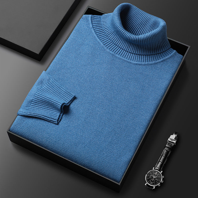 Close view of the ribbed cuff on the men's turtleneck sweater