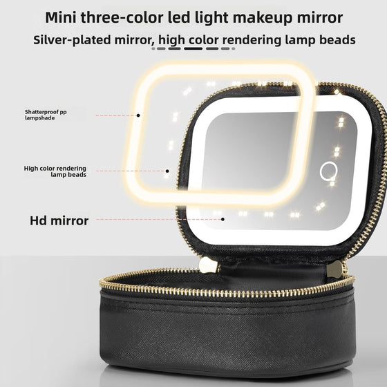 Rechargeable LED Cosmetic Bag with Mirror