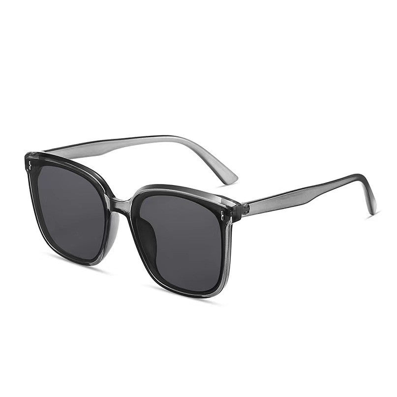 Smoke grey transparent square frame sunglasses with grey polycarbonate lenses