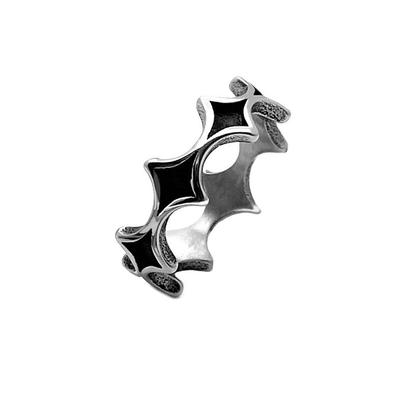 Retro diamond-patterned interwoven titanium and steel men's ring