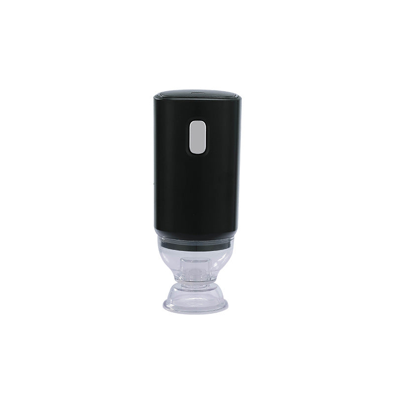 Black handheld vacuum sealer pump front view showing the single control button