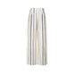 Back view of cream wide leg striped pants with high waist and welt pockets