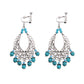 Boho vintage clip-on drop earrings with fringe and bead accents, zinc alloy build, studio image on white background