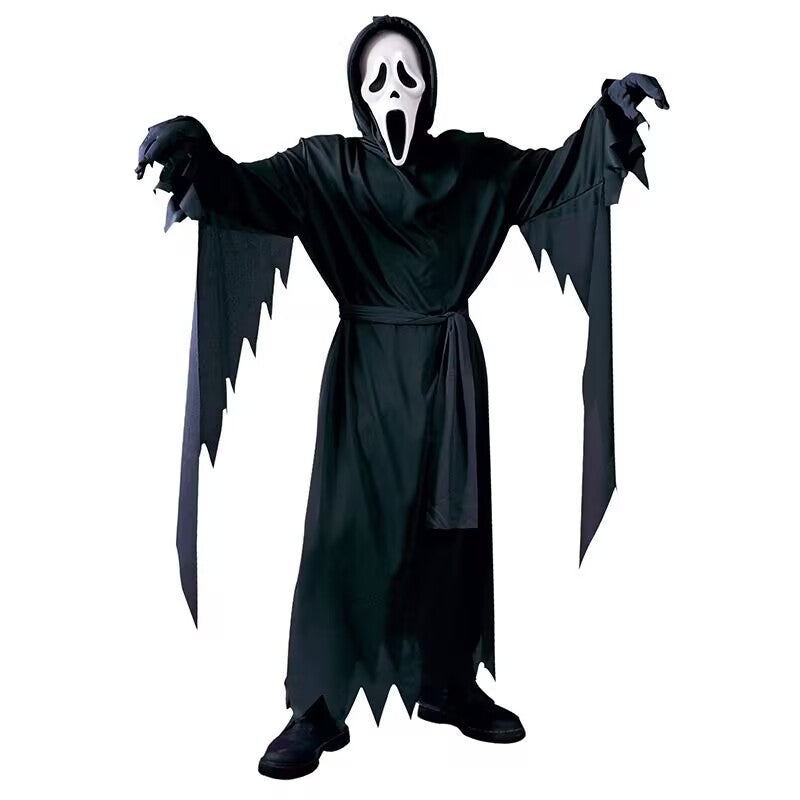Black ragged robe with a white screaming mask and a tie belt, Screaming option, 120cm