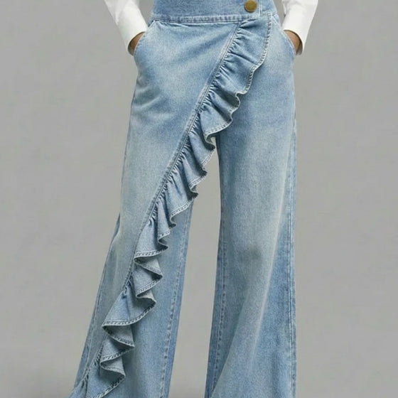 Womens Wide Leg Ruffle Trim Jeans