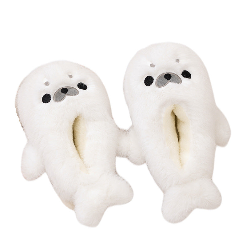 Cute Seal Plush Slippers Indoor Non-Slip Home Warm