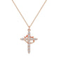 Top down view of the zircon cross pendant necklace laid flat