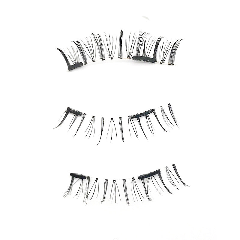 Three natural style magnetic lash strips shown against a white background