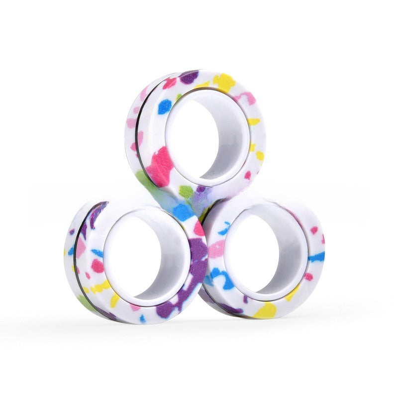 Magnetic fidget rings shown in a two tone color set