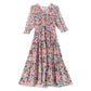 Printed mulberry silk dress worn in a lifestyle setting