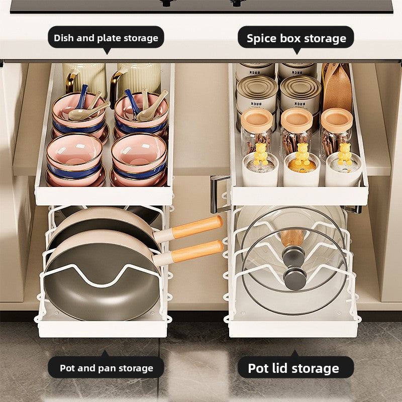 Close view of the hooked dividers cradling glass lids on the storage rack