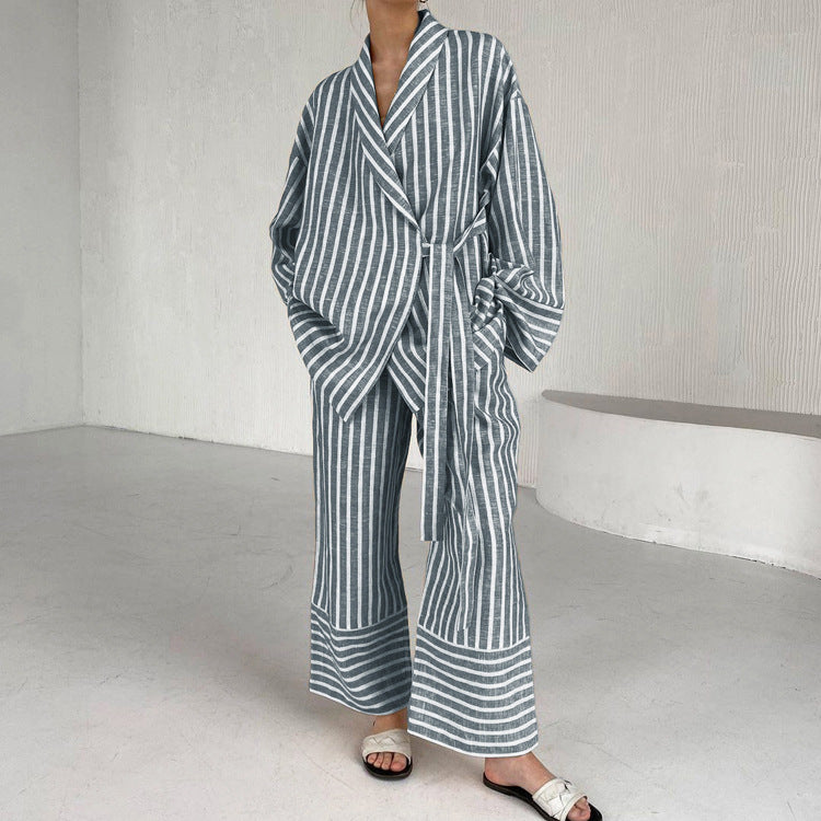 High-waisted trousers from the two-piece set shown with the relaxed leg cut