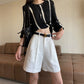 Women's Linen Blend High-Waisted Wide-Leg Shorts