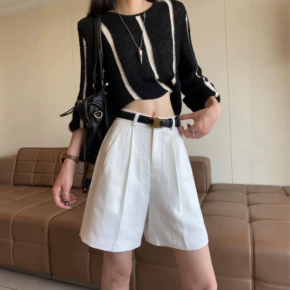 Women's Linen Blend High-Waisted Wide-Leg Shorts