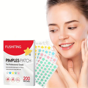 Sheets of colourful star shaped pimple patches next to the Fushiting patch box