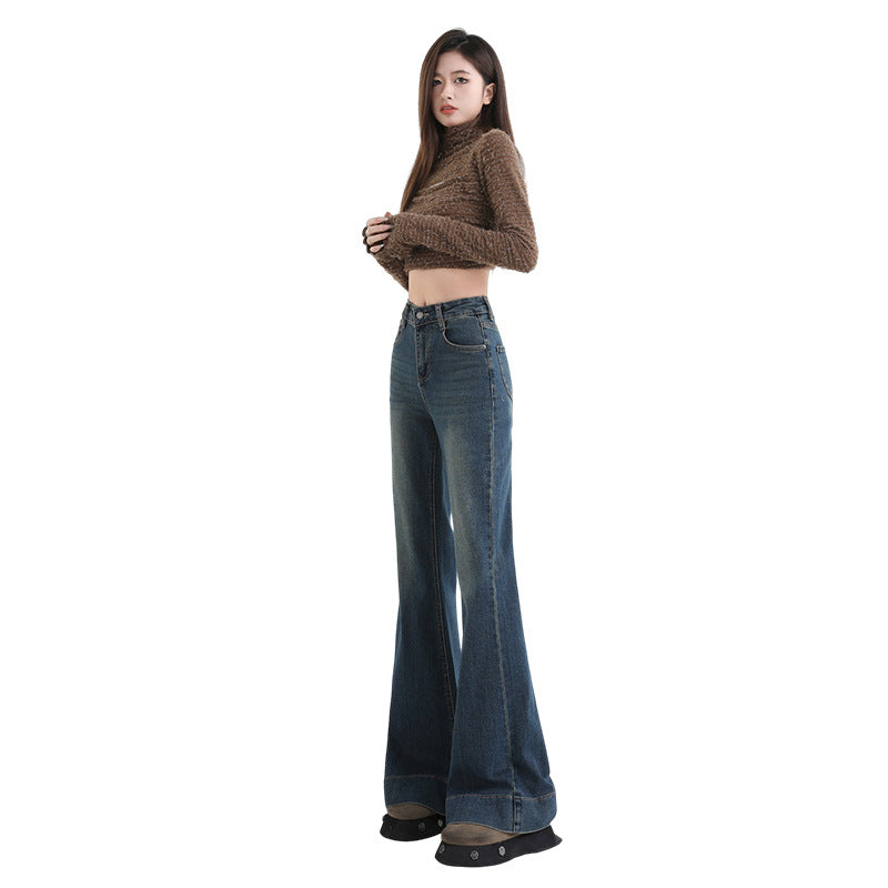 Back view of flared trousers showing clean yoke and rear pockets